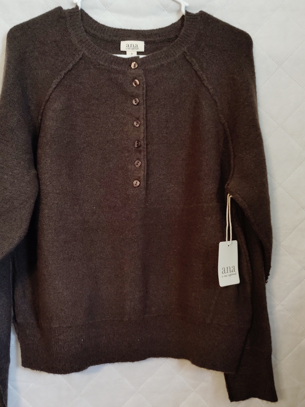 a.n.a Chocolate Brown Button-Front Crewneck Sweater